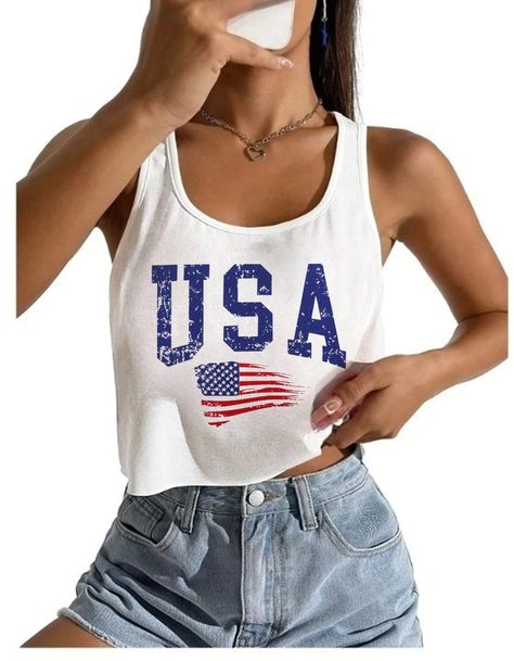 PRICES MAY VARY. Show Your American Pride: The American USA Flag Crop Tank for Women is the perfect way to show your patriotic spirit and love for your country. Celebrate the 4th of July or any other occasion with this stylish and eye-catching crop tank top. Comfortable and Stylish: The sleeveless design and crop length make it perfect for hot summer days, while the American flag print adds a touch of style and flair. Versatile and Easy to Wear: This crop tank top can be paired with a variety of Shirt And Tank Top Outfit, American Flag Crop Top, Girls Crop Tops, 4th Of July Outfits, American Flag Shirt, Summer Crop Tops, Sleeveless Tee, Amazon Women, Cropped Tank Top