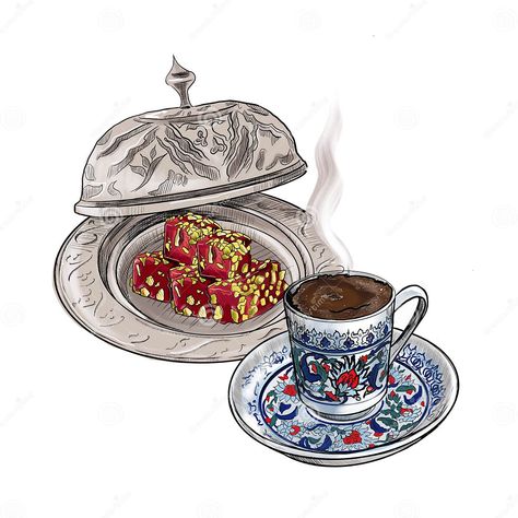 Food Painting Easy, Turkish Prints, Tulips Illustration, Floral Ottoman, Turkish Dessert, Turkish Tea Cups, Turkish Desserts, Door Poster, Art 2024