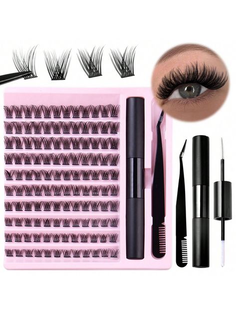 Black  Collar  Synthetic Fiber   Embellished   Beauty Tools Lash Extensions Kit, Fluffy Lashes, Eyelash Makeup, Lash Extension Kit, Diy Lash Extensions, Eyelash Extension Kits, Diy Eyelash Extensions, Eyelash Sets, Individual Eyelashes