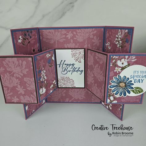 This double accordion gatefold card is a fairly simple fun fold. Let me tell you how I created my card. There is a video as well. Card Making Video Tutorials, Accordion Cards, Double Gate, Fancy Fold Card Tutorials, Tri Fold Cards, Folding Cards, Card Making Templates, Gatefold Cards, Accordion Fold