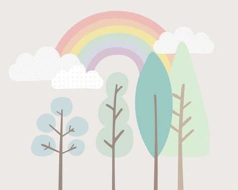 Rainbow appearing behind trees Baby Room Wall Mural Pastel | Etsy Forest Baby Rooms, Playroom Decor Ideas, Kids Wall Mural, Rainbow Wall Mural, Rainbow Mural, Nursery Wall Painting, Room Wall Mural, Baby Playroom, Forest Mural