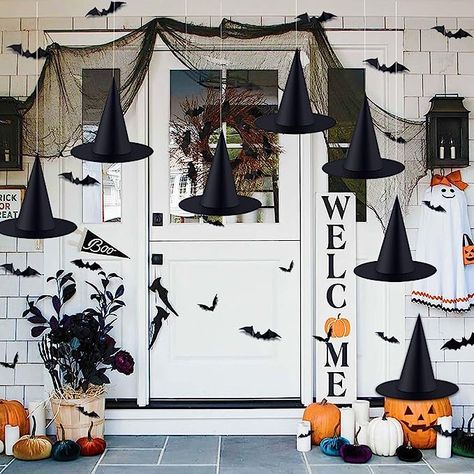 XIMISHOP 12pack Black Halloween Witch Hats with 3D Bats Wall Decor Halloween Costume Witch Accessories Caps Fancy for Halloween Party Decoration Porche Halloween, Costume Party Decorations, Witch Accessories, Halloween Fest, Witch Hats, Halloween Front Porch, Witch Halloween Costume, Halloween Witch Hat, Fun Halloween Decor