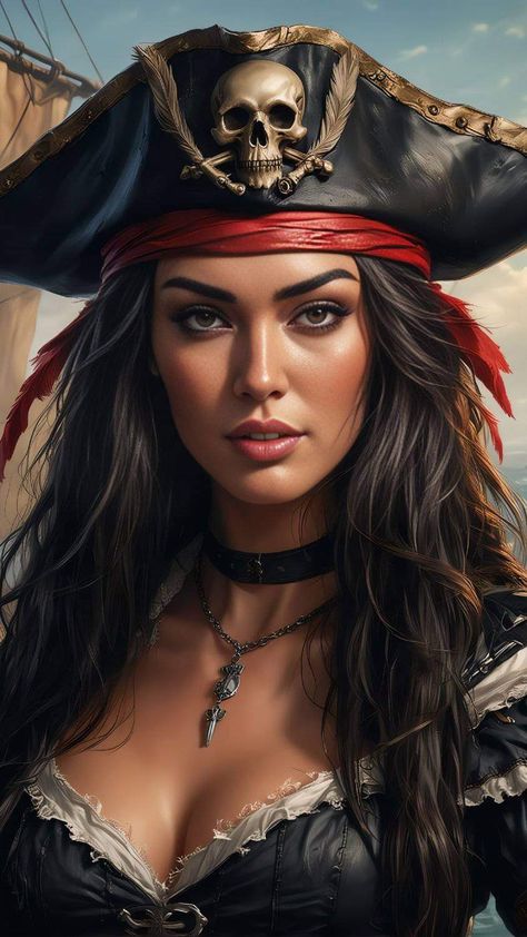 Pirate Woman Aesthetic, Female Pirate Character Design, Women’s Pirate Outfit Diy, Blonde Pirate Woman, Evil Pirate, Pirate Female, Pirate Woman Art, Black Pirate Woman Art, Pirate Queen Fantasy Art