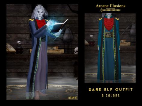 Dark Elf Outfit was created to suit your male sims (Especially Dark elf and wizard male characters) and it's suitable for all sizes! This Outfit has 5 colors, compatible with HQ mode. Also included... Dark Elf Outfit, Sims 4 Arcane, Sims 4 Game Packs, Wizard Robe, Wizard Robes, Elf Outfit, American Sweater, Male Sweaters, Retro Headband