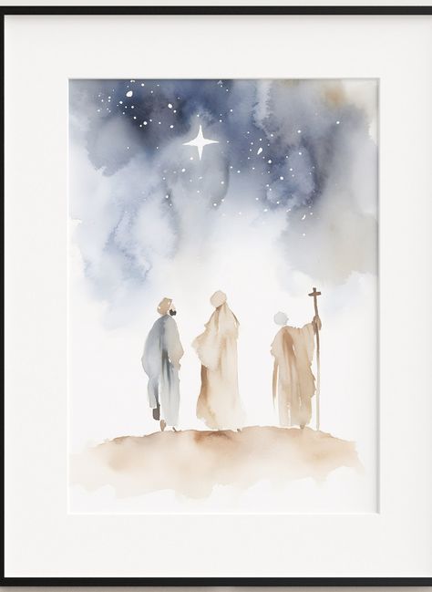 Christmas Nativity Watercolor Ideas, Watercolor Nativity, Painted Christmas Cards, Jesus Christ Painting, Learn Watercolor Painting, Religious Christmas Cards, Christmas Landscape, Learn Watercolor, Christmas Card Art