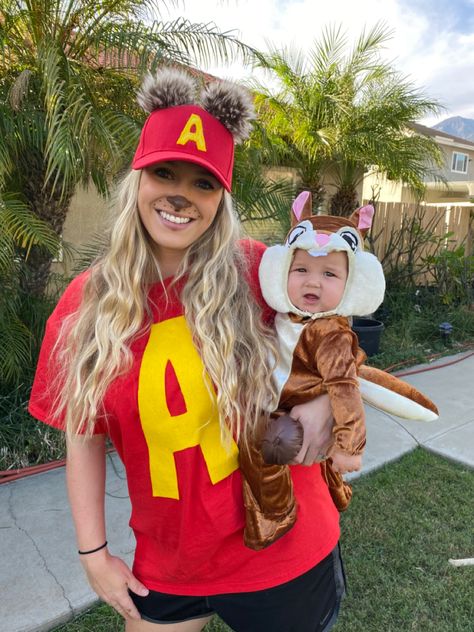 Diy Alvin And The Chipmunks Costume, Alvin And The Chipmunks Makeup, Alvin Makeup, Alvin And The Chipmunks Halloween, Mommy And Me Halloween Costumes, Alvin And The Chipmunks Costume, Chipmunk Costume, Genie Costume, Disney Costumes Diy