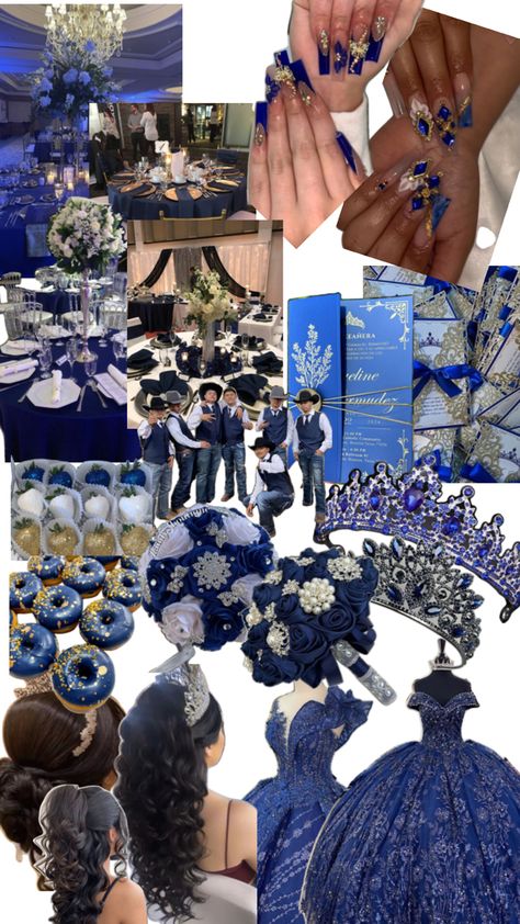 Navy Blue Quinceanera Ideas, Navy Blue Quince, Royal Blue Quince Theme, Royal Blue Quinceanera Theme, Blue Quinceanera Ideas, Blue Quinceanera Theme, Quinceanera Blue, Baby Blue Quinceanera, Champagne Quinceanera Dresses