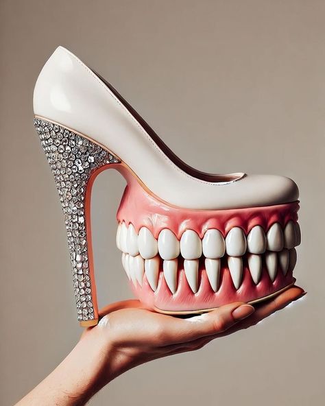 Weird Heels, Diy Shoes Heels, Strange Shoes, Weird Shoes, Art Deco Shoes, Funny Shoes, Teeth Shape, Ugly Shoes, Fantastic Shoes