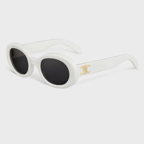 Temple Length 5.7 In Lens Width 2 In Nose Bridge Length 0.9 In Acetate Frame Oval Frame Grey Lenses Triomphe Signature On Temples White Designer Sunglasses, Sunglasses Box, Flat Top Sunglasses, Celine Sunglasses, Oval Glasses, White Sunglasses, Pilot Sunglasses, Rimless Sunglasses, Butterfly Sunglasses