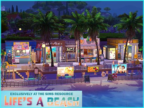 Sims 4 Business, Sims 4 Beach House, Free Sims 4 Cc, Lots Sims 4, Beach Promenade, Sims 4 Cc Shopping, 4 Piercings, Sims Lots, Sims 4 Save File