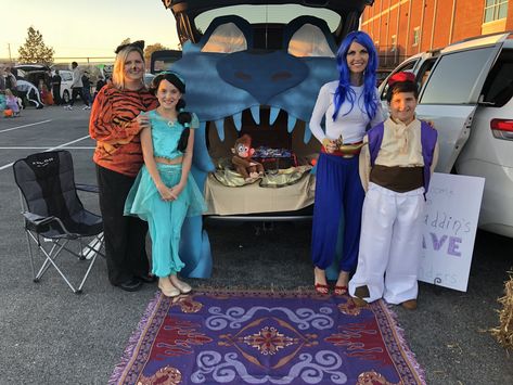 #trunkortreat #aladdin Aladdin Trunk Or Treat, Family Of 4 Halloween Costumes, 4 Halloween Costumes, Aladdin Halloween, Aladdin Party, Aladdin Costume, Trunk Or Treat Ideas, Hallowen Ideas, Teal Pumpkin