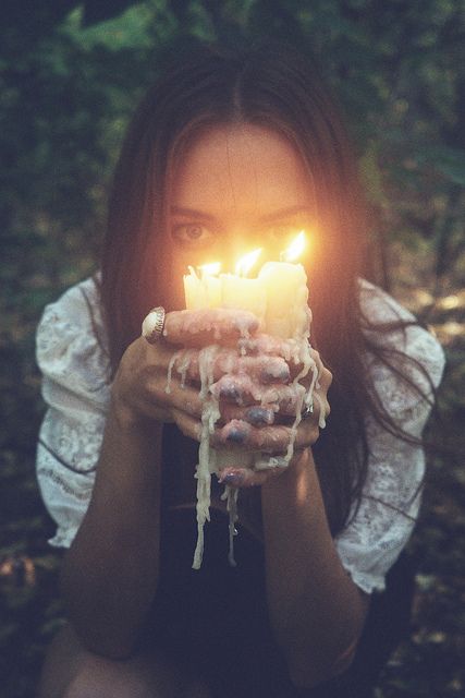 LOVE the dripping wax... I'd DEFINITELY focus on the face a little more.. but still have the candles like.. under the face.. this pic is too good to pass up sharing. Breathing Fire, Halloween Photoshoot, Beltane, Witchy Woman, Candle Magic, Jolie Photo, 인물 사진, Hippie Chic, Photography Inspiration