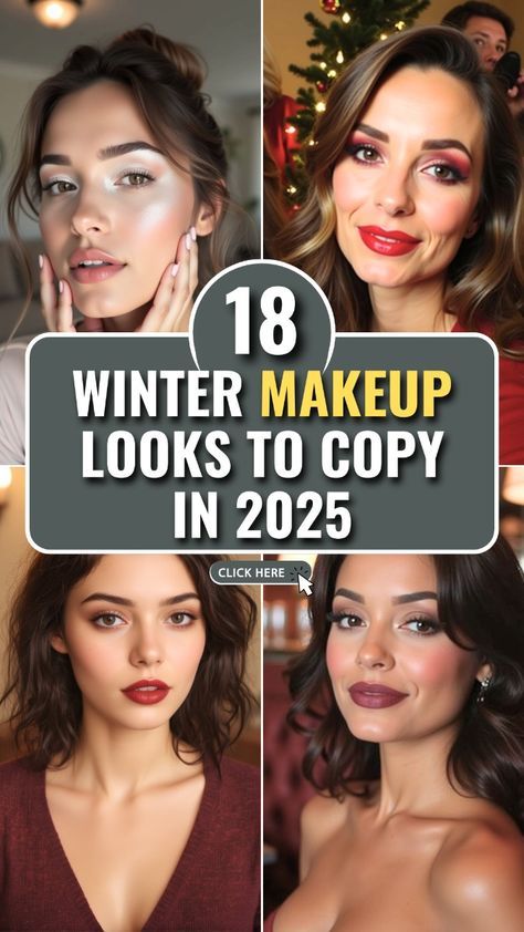 2024 Holiday Makeup, Natural Holiday Makeup Looks, Glowy Winter Makeup, Easy Winter Makeup Looks, Winter 2024 Makeup Trends, 2024 Eyeshadow Looks, Winter Bridesmaid Makeup, Winter Wedding Makeup For Brown Eyes, 2025 Makeup Trends