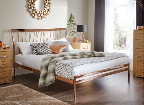 Blake Copper Metal Bed Frame Copper Bed Frame, Rose Gold Bed, Copper Bed, Bedroom Furniture Uk, Copper Bedroom, Luxury Furniture Stores, Gold Bed, Diy Bed Frame, Gold Bedroom