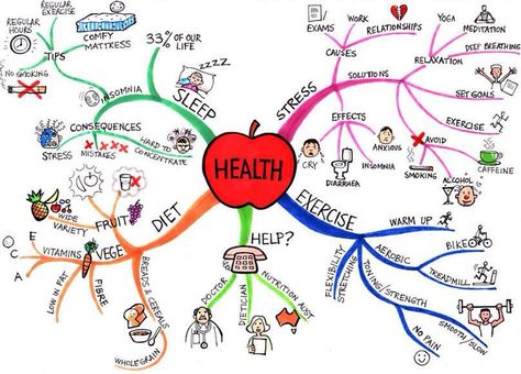 Mindmap of health Peta Pikiran, Health Essay, Mind Map Art, Work Yoga, Mind Maps, School Psychology, Mind Map, Insomnia, Peta