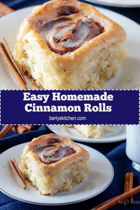 Homemade cinnamon rolls are one of the best breakfast, or desserts, around. Our version is soft, light, and packed with brown sugar and cinnamon. After the cinnamon rolls bake to a beautiful golden brown, they’re drizzled with a sweet vanilla glaze. #berlyskitchen Roll Desserts, Homemade Cinnamon Rolls Recipe, Homemade Sticky Buns, Best Cinnamon Roll Recipe, Fluffiest Cinnamon Rolls, Cinnabon Cinnamon Rolls, Cinnamon Roll Recipe Homemade, Fluffy Cinnamon Rolls, Cinnamon Roll Recipe