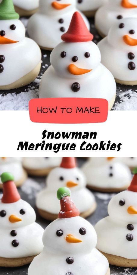 Festive Snowman Meringue Cookies - Light & Airy Holiday Treat Bring a frosty delight to your holidays with these Snowman Meringue Cookies! Perfectly light, sweet, and melt-in-your-mouth, they're ideal for festive gatherings or as cute edible gifts. Get creative with mini chocolate chips, colorful candy decorations, and surprise your guests with a delightful winter dessert!