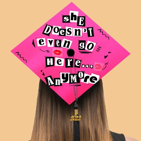 'Mean Girls' Graduation Cap Mean Girls Grad Cap, Mean Girls Graduation Cap, Flower Graduation Cap, Graduation Cap Ideas, Polka Dot Letters, Grad Cap Decorated, High School Graduation Cap, Polka Dot Chair, Diy Graduation Cap