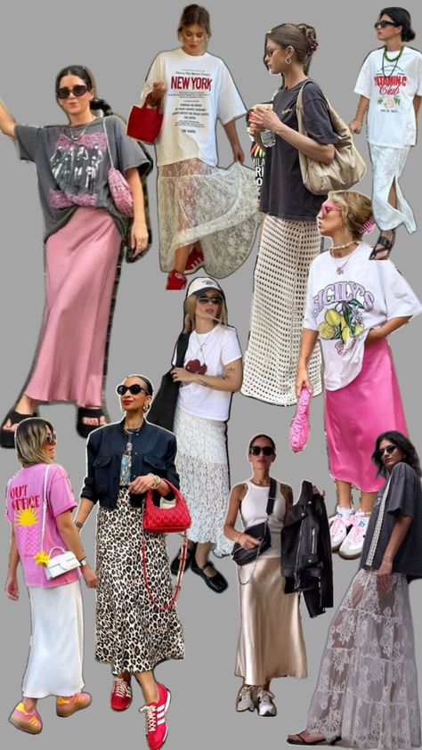 Skirt And Oversized Shirt, Satin Maxi Skirt, Satin Maxi, Satin Skirt, Oversized T Shirt, Oversized Shirt, Oversized Tshirt, Maxi Skirt, Spring Summer