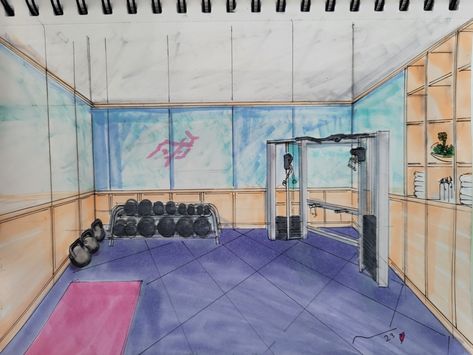 Today's quick sketch... Home gym. By Ari Teman Gym Sketch, Point Perspective, Vie Motivation, Quick Sketch, Architecture Sketch, Art Drawings Simple, Home Gym, Drawing Sketches, Art Drawings