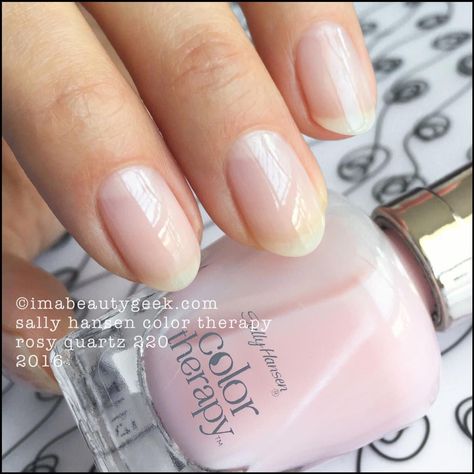 Sally Hansen Color Therapy Rosy Quartz_Sally Hansen Color Therapy Swatches Review #gelpolishcolors Sally Hansen Pink Nail Polish, Sally Hansen Rosy Quartz, Sheer Nail Polish, Sally Hansen Color Therapy, Sally Hansen Nail Polish, Shellac Nail Art, Sheer Nails, Gel French Manicure, Sally Hansen Nails