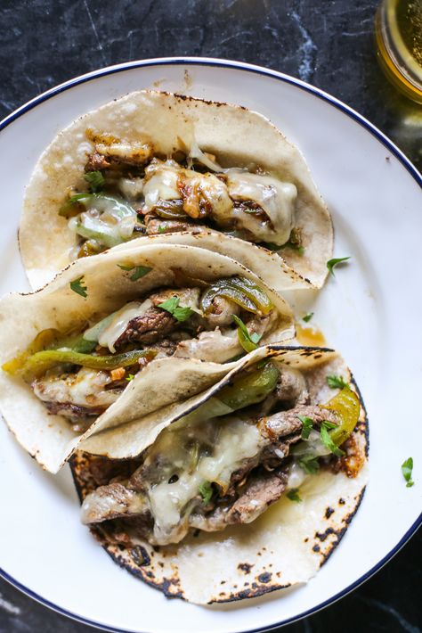 Cheesesteak Tacos, The Defined Dish, Defined Dish, Cheese Steak Sandwich, Turkey Tacos, Cheese Steak, Wholesome Recipes, Philly Cheese, Philly Cheesesteak