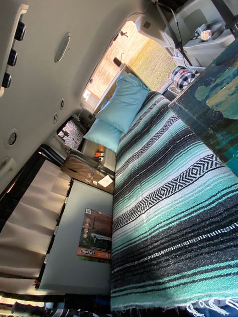 Photograph of the bed I built in my Dodge Grand Caravan in preparation for minivan Vanlife Dodge Caravan Camper, Minivan Conversion, Rv Vans, Bed And Storage, Minivan Camper, Solo Camping, Car Camper, Dodge Grand Caravan, Camper Life