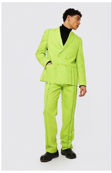 Neon Green Suit, Neon Party Outfits, Neon Garden, Mens 80s, 80s Neon, Suits Prom, Neon Dresses, Green Suit, Pop Style