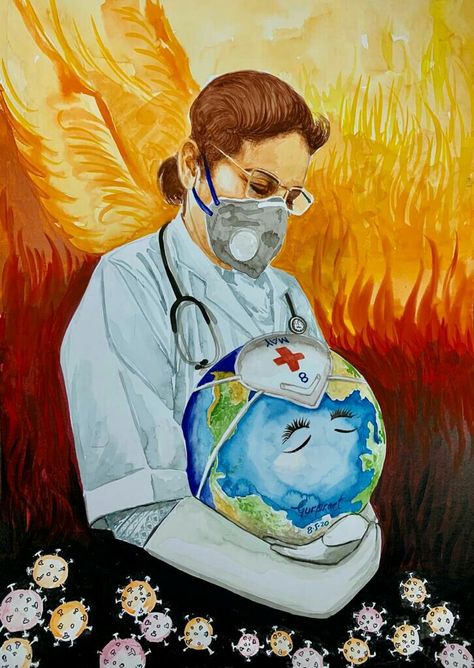 Doctor Poster Drawing, International Nurses Day Poster Drawing, Doctor Dream Drawing, Doctor Painting Art, Medical Painting Ideas, Pharmacist Drawing, Health Is Wealth Poster Drawing, Danger Drawing, Doctor Painting