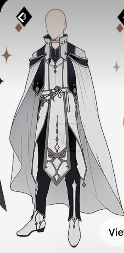 Black And White Fantasy Outfit Male, Cute Fantasy Outfits Male, Godly Outfits Design, Fantasy Hero Outfits Male, Royalty Clothes Drawing Reference, Guardian Outfit Male, Knight Clothes Male, Cloak Of Many Fashions Dnd, Male Warrior Outfit Design