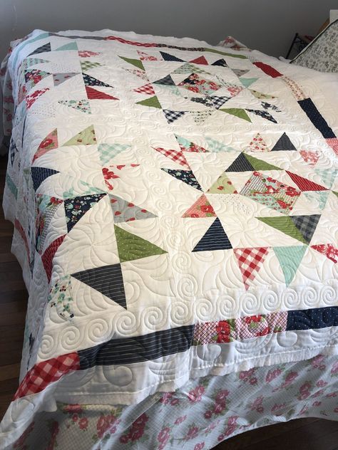 Loving this quilt pattern and fabric line Sunday Stroll by Bonnie and Camille Bonnie And Camille, Flying Dove, Scrap Quilt Patterns, Scrap Quilt, My Bedroom, Scrap Quilts, Coordinating Colors, Blue Ribbon, Quilt Pattern