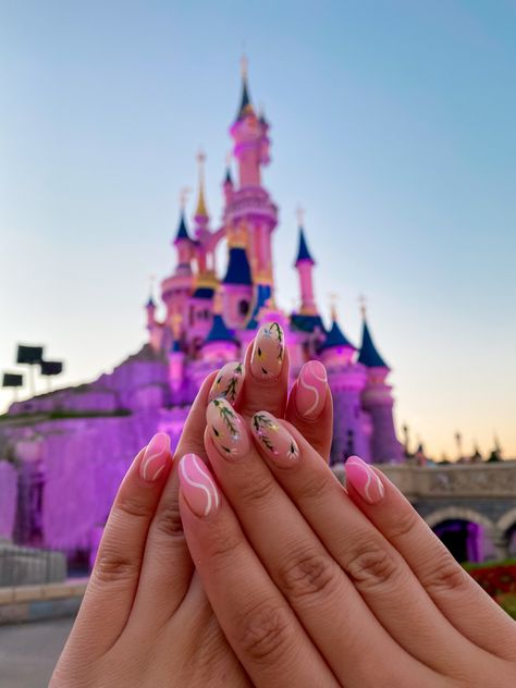 Paris Inspired Nails, Disney Park Nails, Princess Inspired Nails, Princess Peach Acrylic Nails, Princess Nails Disney, Disney Princess Inspired Nails, Disney Spring Nails, Princess Aurora Nails, Disney Tangled Nail Designs