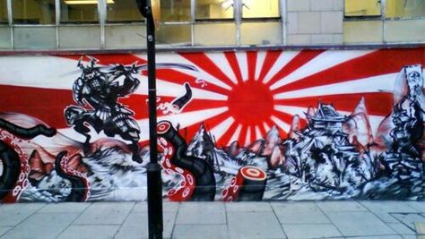 Samurai Japanese Street Art Graffiti, Japan Street Art, Japanese Street Art, Japanese Graffiti, Guerriero Samurai, Japan Street, Graffiti Murals, Cyberpunk City, Street Graffiti