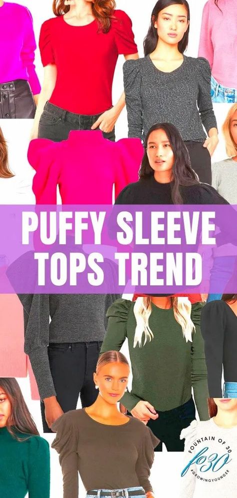 I am obsessed with puffy sleeves. Or more accurately, puff shoulders. This is why it's one trend that we are buying like crazy. Shop 15 puffy tops here! #fashion #over40 #falltrends #tops Puffy Sweater Outfit, Puff Sleeve Sweater Outfit, Puffy Sleeves Blouse Outfit, Puffy Sleeve Top Outfit, Puffy Shoulder Top, White Puffy Sleeve Top, Puff Sleeve Top Outfit, Puffed Sleeves Top, Puffy Sleeve Shirt