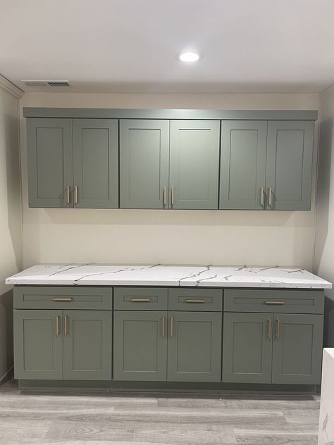 Green Shaker Kitchen Cabinets, Green Shaker Cabinets, Flat Panel Kitchen Cabinets, Green Shaker Kitchen, Kitchen Cabinet Style, Antique White Kitchen Cabinets, Stone Countertops Kitchen, White Shaker Kitchen Cabinets, Antique White Kitchen