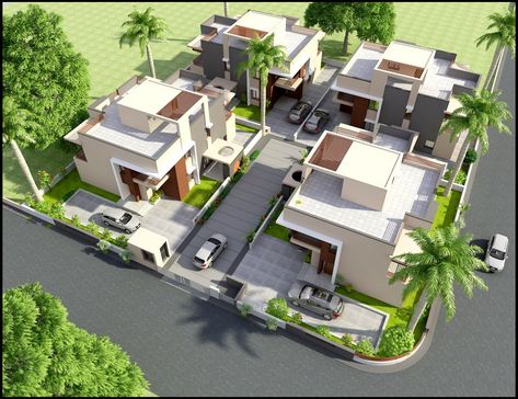 Compound Style Homes, 2 Connected Houses, Cluster Homes Design, 4 Houses In One Compound, Compound House Design, 3 Houses In One Compound, Compound House Plans, Multi House Family Compound, Two Houses Connected