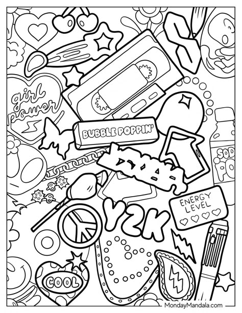 20 Y2K Coloring Pages (Free PDF Printables) Color Pages Printable, Drawing To Print And Color, Printable Aesthetic Pictures, Preppy Colouring Pages, Preppy Coloring Sheets, Room Colouring Pages, Emo Coloring Pages, Trans Coloring Pages, Aesthetic Coloring Pages For Teens