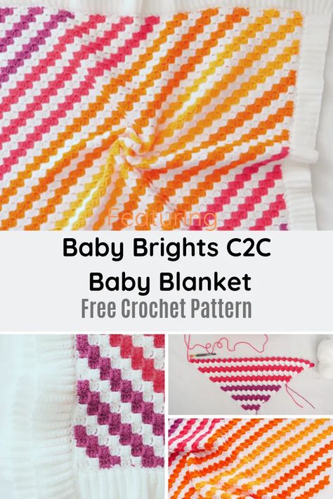 Beautiful C2C Colorful Striped Blanket Free Crochet Pattern - Knit And Crochet Daily Baby Blankets Crochet, Corak Krusye, Baby Blanket Free Crochet Pattern, Blankets Crochet, C2c Crochet Blanket, Striped Blanket, Corner To Corner Crochet, Easy Crochet Baby Blanket