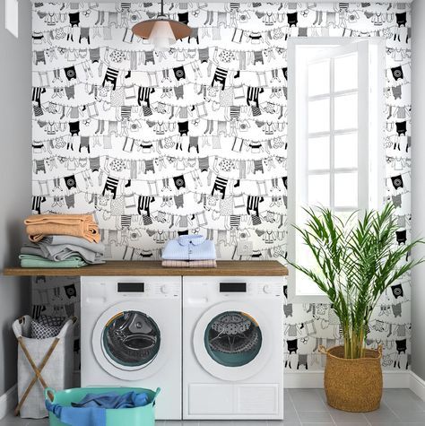 "🌺Welcome to EasyDecorStore 🌺 Peel and stick wallpaper is the easiest way to improve your home. Cover all four walls, stick a mural on an accent wall, or create a backsplash effect behind appliances. It is perfect for tenants that don't want to damage their walls. 🤔Wondering if the image you love will fit on your wall? Simply send me a photo of your wall and I'll make a simulation of just how your selected image will look on YOUR wall at no additional charge! Didn't find the mural of your dre Wallpaper Laundry Room, Wallpaper Laundry, Laundry Room Wallpaper, Apple Iphone Wallpaper Hd, Wallpaper Bathroom, Velvet Wallpaper, Wallpaper Accent Wall, Black And White Wallpaper, Bathroom Wallpaper