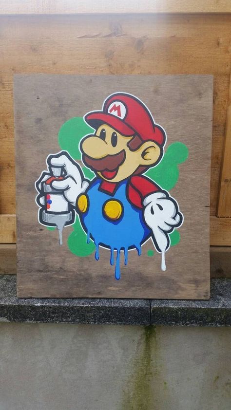 Trippy mario Mario Mushroom Painting, Mushroom Paint, Grow Boxes, Posca Art, Graffiti Styles, Painting Ideas, Mario, Graffiti, Acrylic Painting