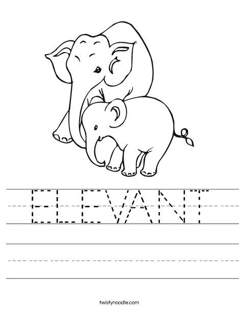 ELEVANT Worksheet - Twisty Noodle Elephant Worksheet, Free Handwriting Worksheets, Pre K Lesson Plans, Handwriting Worksheets For Kids, Transportation Worksheet, Fall Worksheets, Printable Graph Paper, Language Arts Worksheets, Thankful Tree