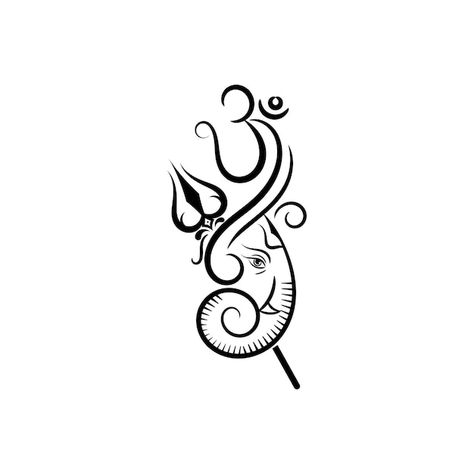 Ganpati Silhouette, Om And Trishul Tattoo Designs, Trishul Mehendi Design, Ganesh Om Tattoo, Om In Mandala Art, Ganesha Sticker For Bikes, Ganesha Logo Graphic Design, Ganpati Bappa Logo Design, Small Ganesha Tattoo