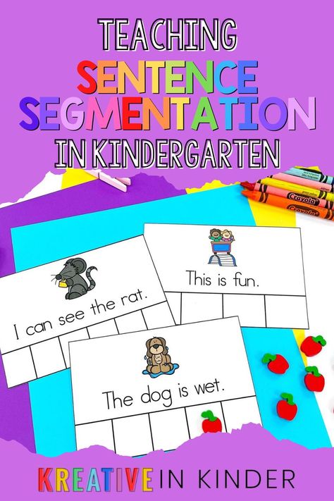 This includes things like noticing spaces between words. It also means being able to distinguish the difference between a written word, letter, and sentence. Students also learn that when we read, we go from left to right. It is also important to hone in on the skill of sentence segmentation after being able to differentiate individual sounds in words. Sentence Segmentation For Kindergarten, Words In A Sentence Preschool, Words In A Sentence Activities, Sentence Segmentation Activities, Counting Words In A Sentence Activities, Counting Words In A Sentence, Teaching Sentences, Sentences Kindergarten, Become Independent