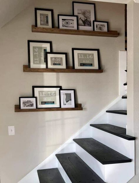 Diy Wood Picture, Pottery Barn Look, Picture Ledges, Pottery Barn Living Room, Barn Pictures, Thrifty Decor Chick, Picture Shelves, Basement Stairs, Picture Ledge