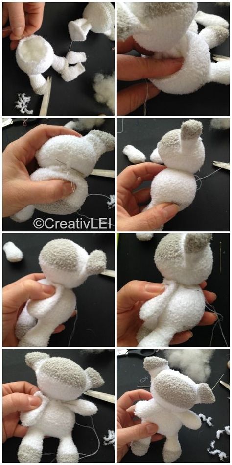 How to Make a Sock-doll Sheep - Looking at life CreativLEI Sock Animals Diy, Diy Sock Toys, Sock Doll, Sock Dolls, Sock Toys, Sock Crafts, Diy Socks, Sewing Stuffed Animals, Sock Animals