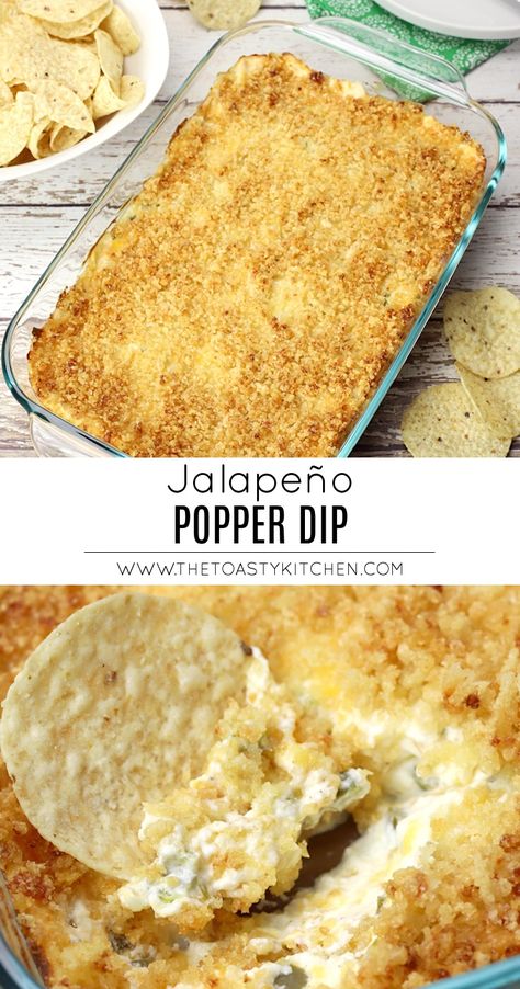 Jalapeño Popper Dip by The Toasty Kitchen #dip #appetizer #jalapenos #cheese #cheesy #hotappetizer #superbowl #party #partydip #partyrecipe #recipe #homemade #panko Best Jalapeno Poppers, Chex Snack Mix, Jalapeno Popper Dip Recipe, Savory Appetizers, Appetizers Easy Dips, Jalapeno Popper Dip, Popper Dip, Dessert Oreo, Thanksgiving Appetizer Recipes