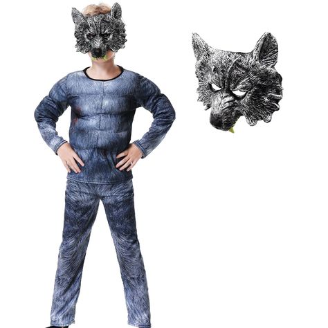 PRICES MAY VARY. Wolf Costume Kids: Package includes: 1x Muscle Werewolf Top, 1x Werewolf Pants, 1x Werewolf Mask. Note: Not applicable to children under 3 years old. Quality Material: Kids werewolf costume is made of polyester fiber, soft and breathable, comfortable to wear. Size: The kids big bad wolf costume comes in three sizes S/M/L, suitable for regular size kids, please check the size chart before purchase. Applicable Occasions: Boys werewolf costume suitable for Halloween or drag ball et Boys Werewolf Costume, Bad Wolf Costume, Wolf Costume Kids, Big Bad Wolf Costume, Dress Up For Boys, Werewolf Costume, Wolf Costume, Wolf Mask, Halloween Monster