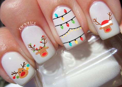 Christmas Nails Reindeer, Nails Reindeer, Nails Decals, Xmas Nail Art, Cute Christmas Nails, Christmas Gel Nails, Christmas Nail Art Designs, Christmas Nails Acrylic, Thanksgiving Nails