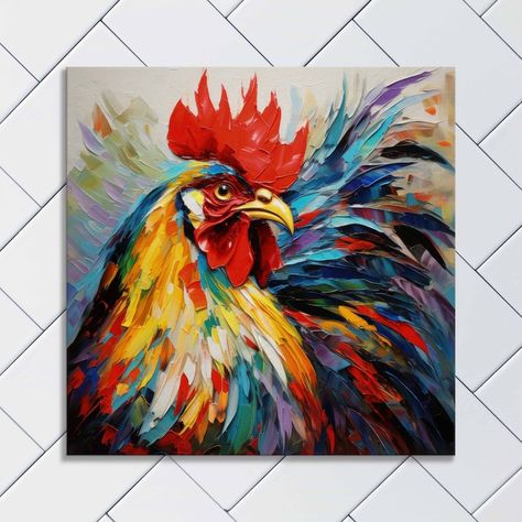 Abstract Rooster Canvas Wall Art Vibrant Barnyard Wildlife - Etsy Australia Abstract Lion, Lion Canvas Art, Rooster Painting, Colorful Oil Painting, Animal Artwork, Lion Canvas, Creature Artwork, Nature Inspired Decor, Animals Artwork