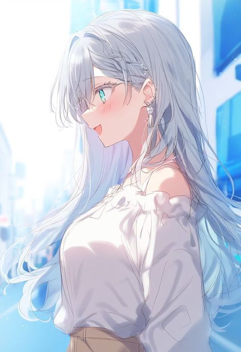 Anime Silver Hair, White Hair Anime Female, Anime White, Light Blue Hair, Girls Series, Anime Hair, Cool Anime Pictures, Anime Angel, Cute Animal Drawings